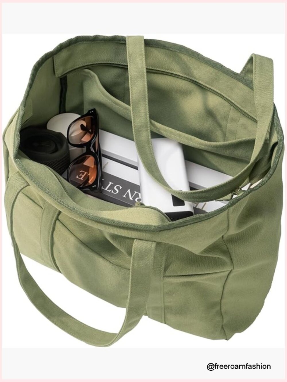 Extra Large Canvas Tote Bag With Zipper Top, Laptop Sleeve, 3 Front Pockets,